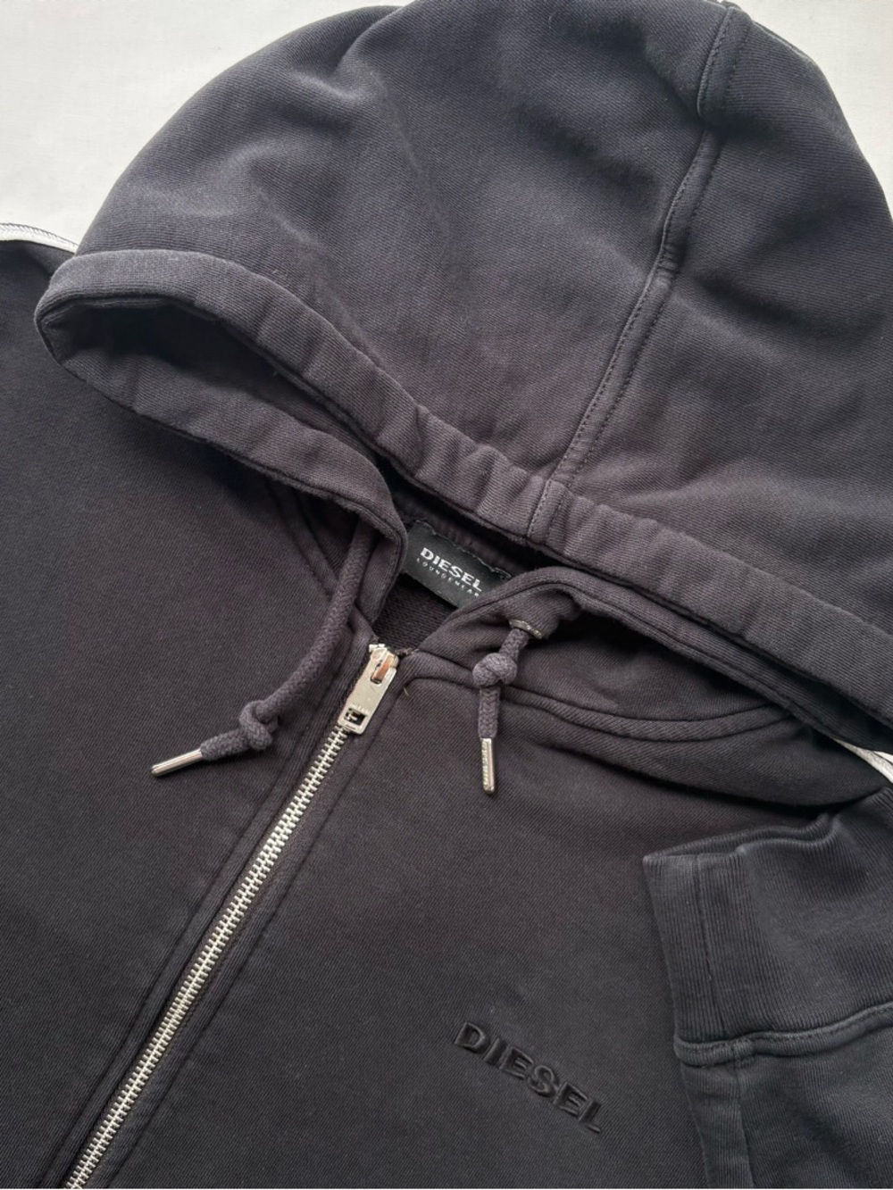 Diesel Men’s Full Zip Hoodie Black Stripe Sleeve XL